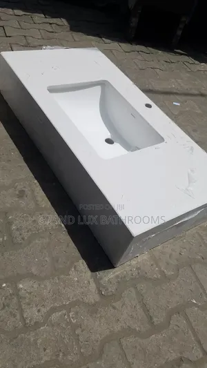 White Modern Rectangular Marble Vanity Top With Integrated Basin