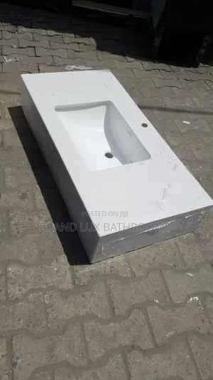 White Modern Rectangular Marble Vanity Top With Integrated Basin