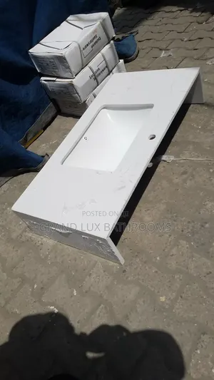 White Modern Rectangular Marble Vanity Top With Integrated Basin