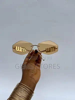 Luxury Style Rimless Hexagon Sunglasses for Women | Gold Tan Lenses