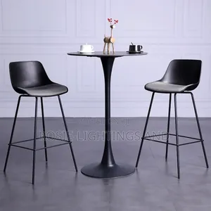 A Set of Plastic Bar Stool With Fabric Cushion and Bar High Table