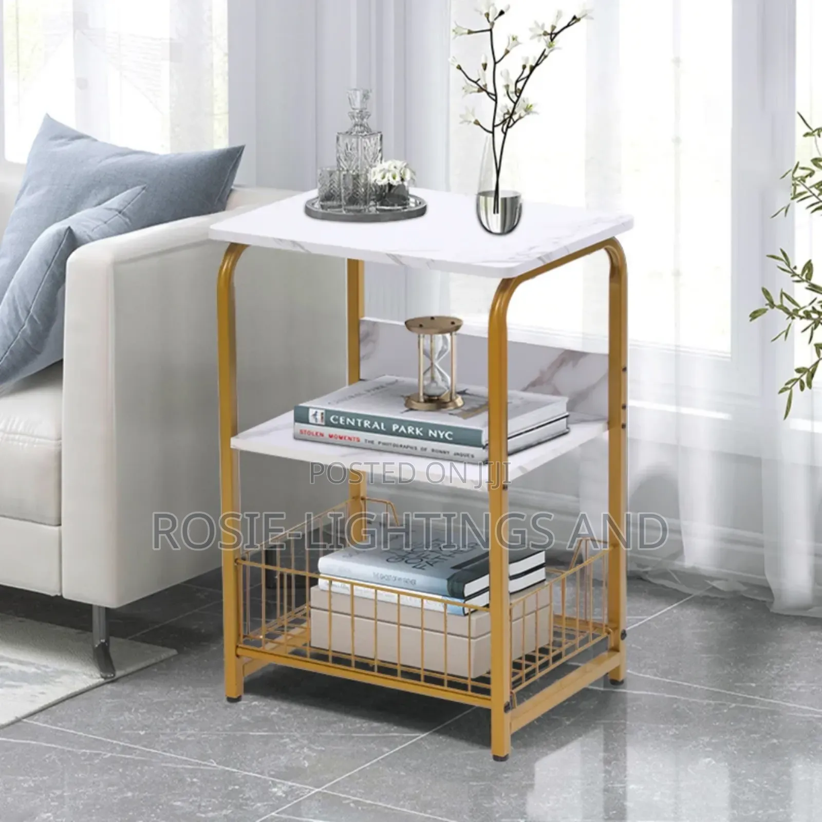 Square Wooden Tier 3 Storage Side Table for Bedroom