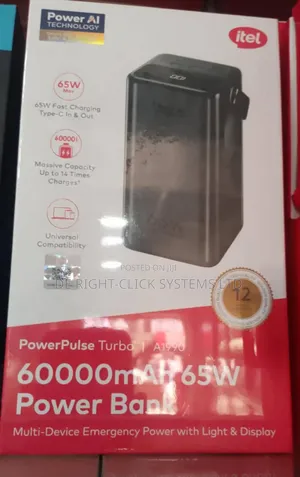 Itel 60,000mah 65w 6 Output Powerpulse Turbo 60 Power Bank With Lamp