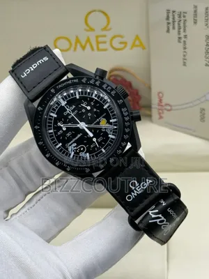Original Omega Black Faux Leather Strap, Chronograph Quartz Watch