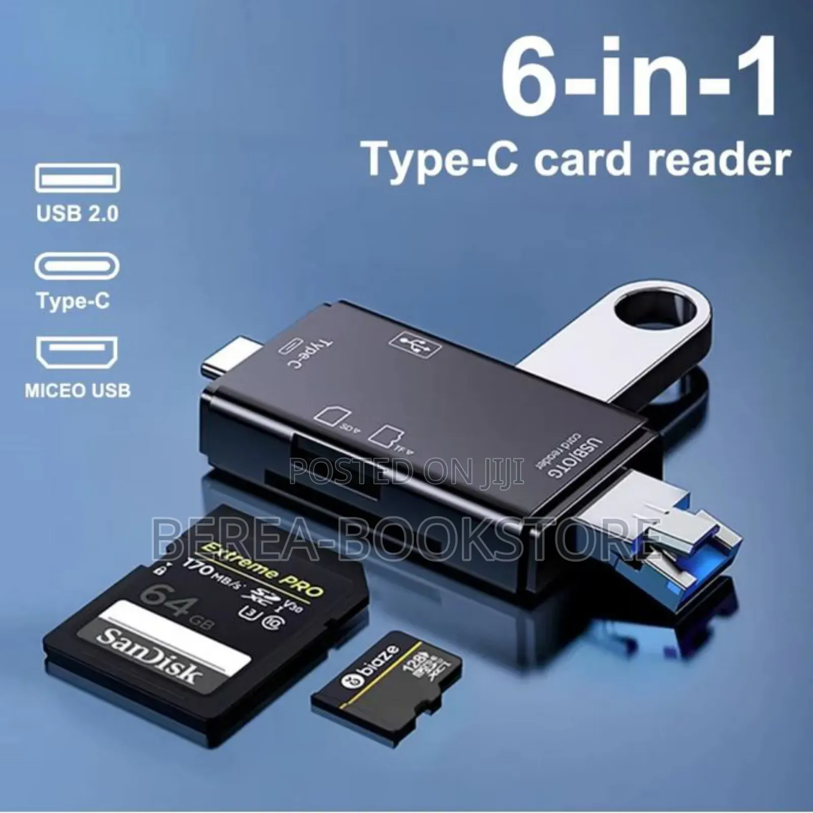 6-in-1 Usb 2.0 Type C Card Reader 2pcs(Black White)