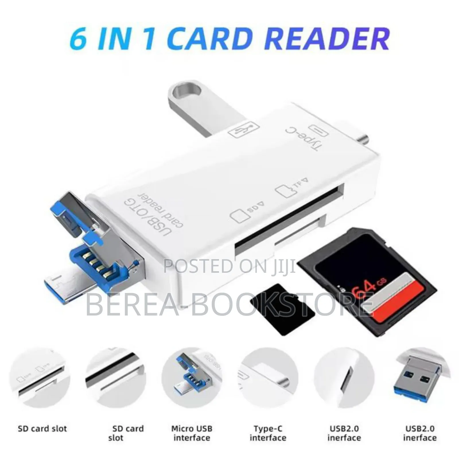 6-in-1 Usb 2.0 Type C Card Reader 2pcs(Black White)