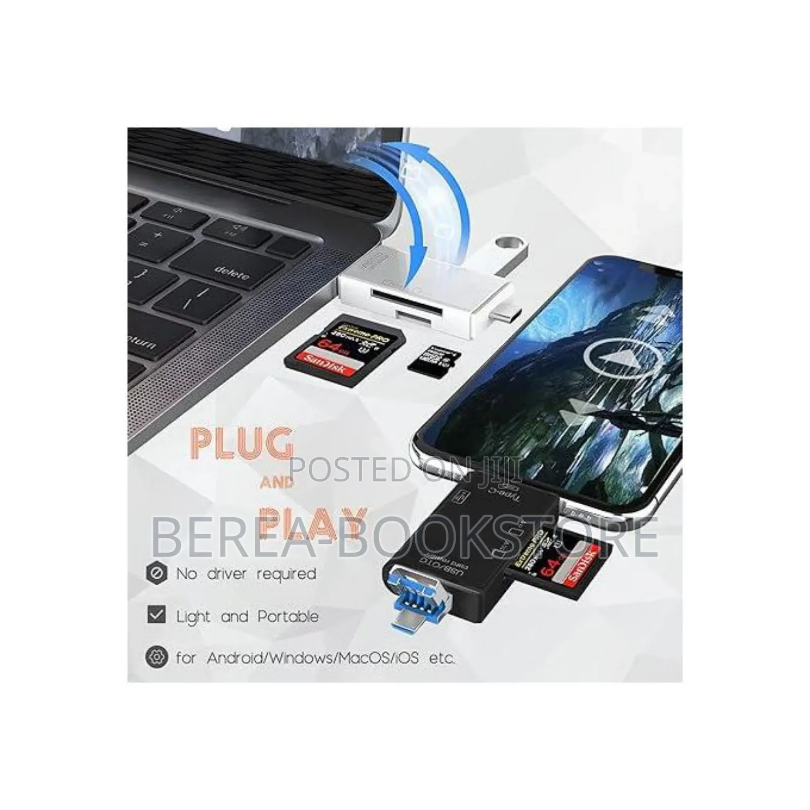 6-in-1 Usb 2.0 Type C Card Reader 2pcs(Black White)