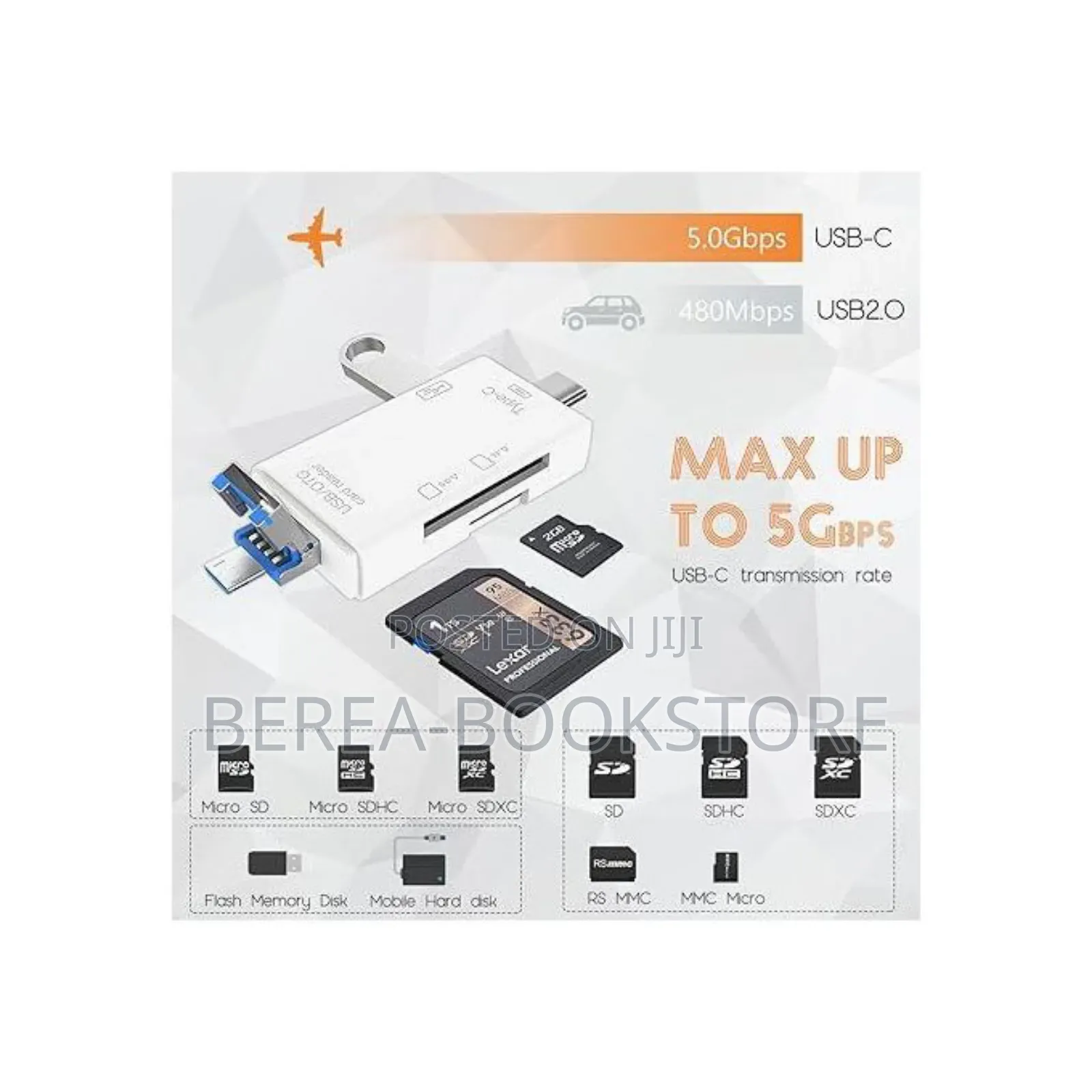 6-in-1 Usb 2.0 Type C Card Reader 2pcs(Black White)
