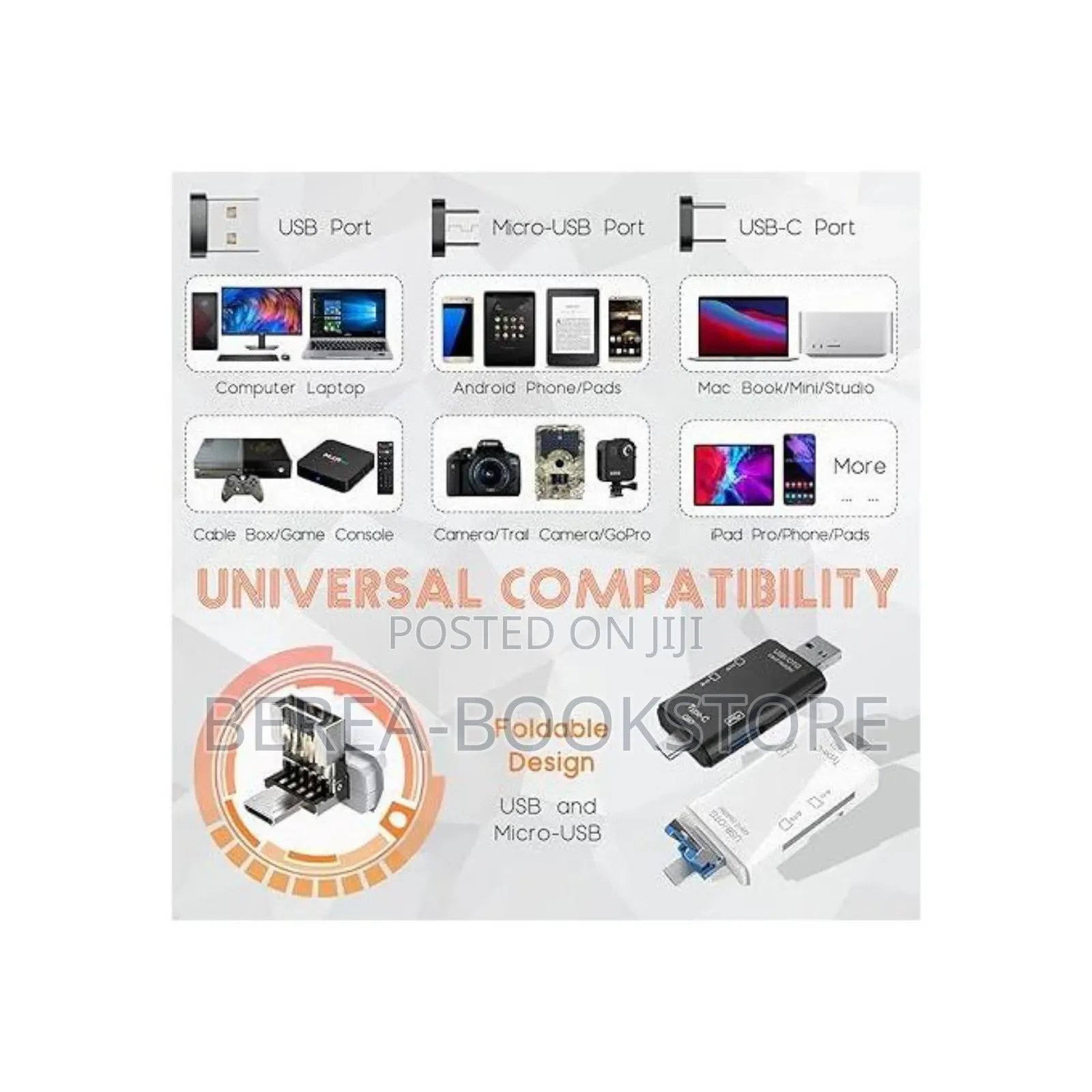 6-in-1 Usb 2.0 Type C Card Reader 2pcs(Black White)