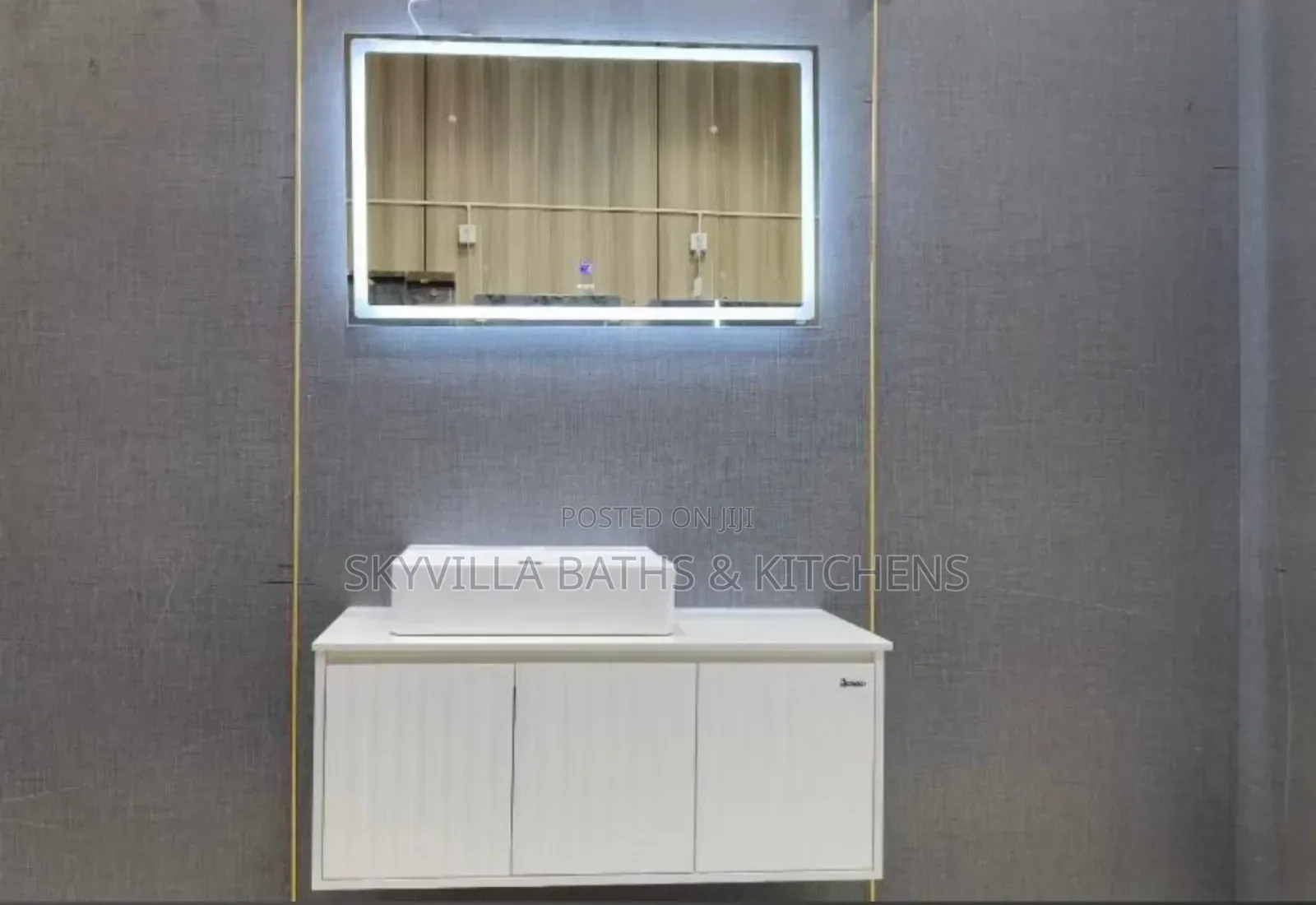 Single Basin White Vanity With Mirror.