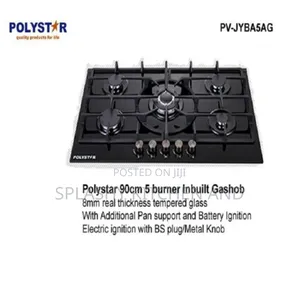 Polystar 5 Burner Tempered Glass 90cm Built in Gas Hub