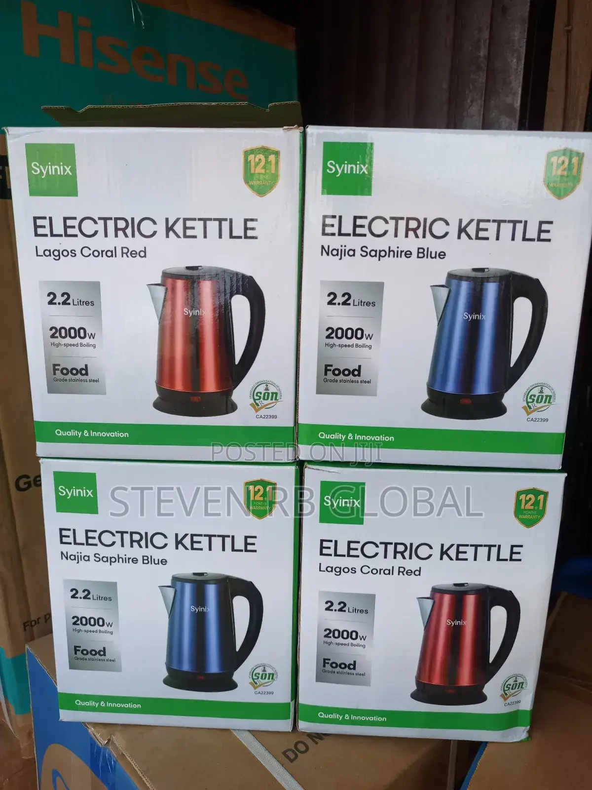 Syinix 2.2l Electric Kettle (Red / Blue) 2.2l | 2000w |Fast Boiling