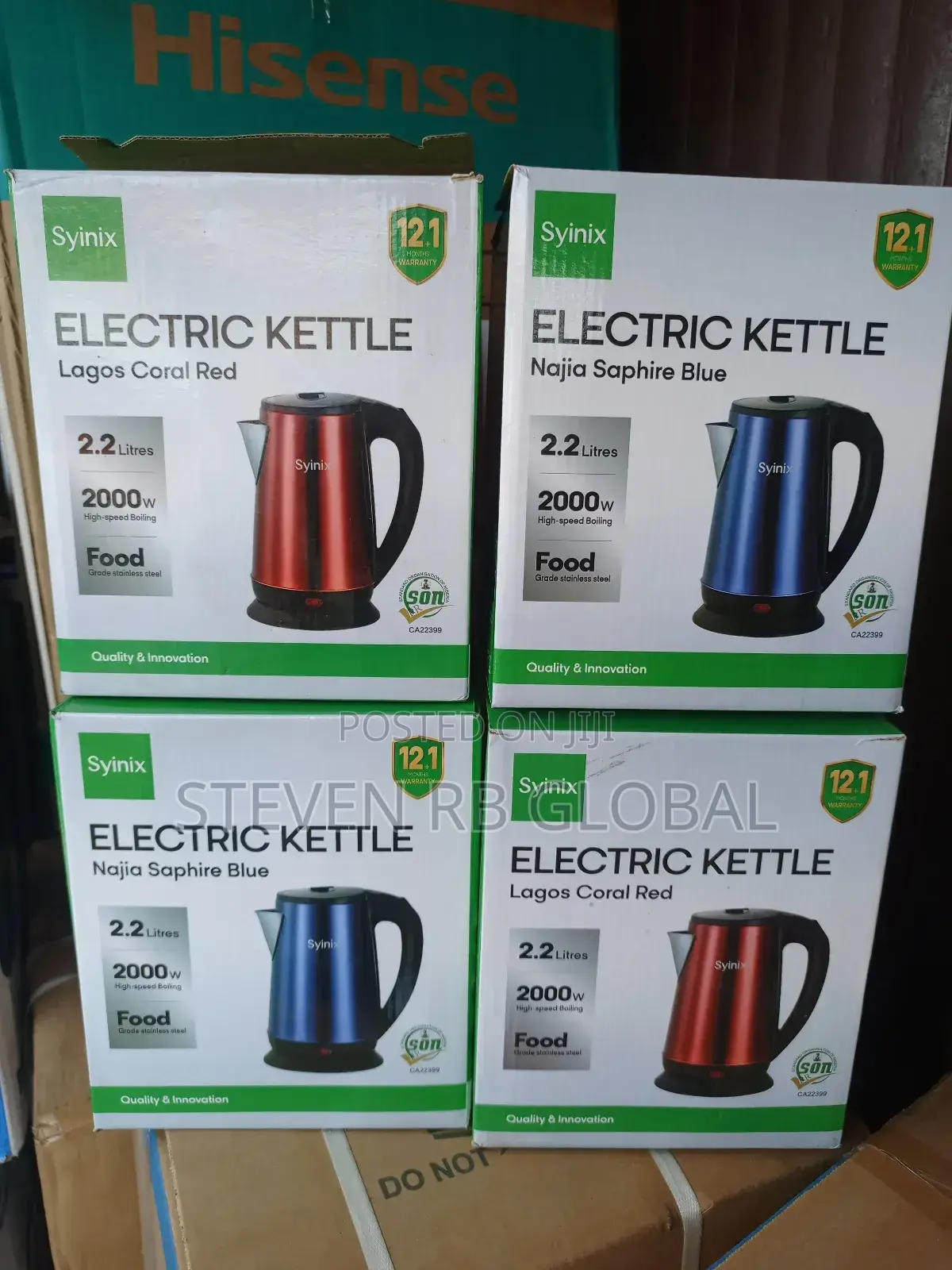 Syinix 2.2l Electric Kettle (Red / Blue) 2.2l | 2000w |Fast Boiling