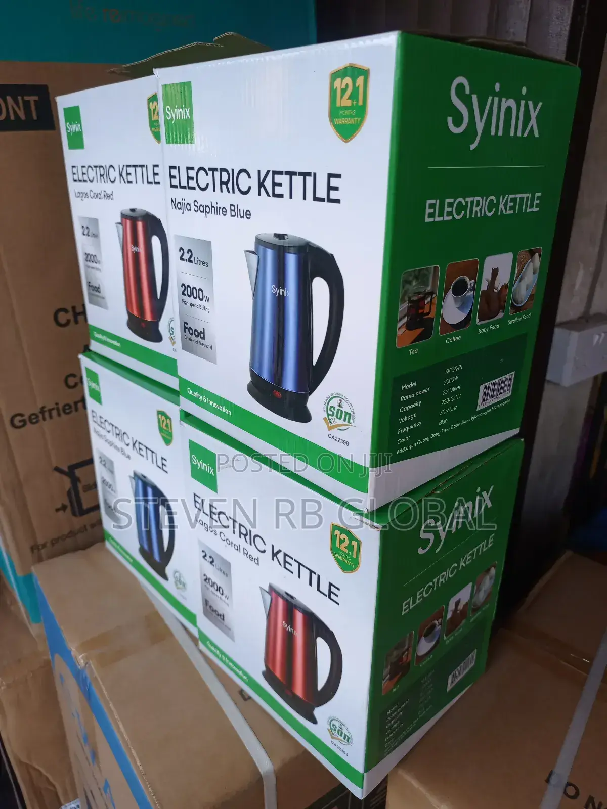 Syinix 2.2l Electric Kettle (Red / Blue) 2.2l | 2000w |Fast Boiling