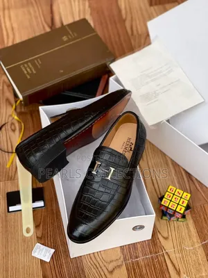 Italian Hermes Black Leather Shoes