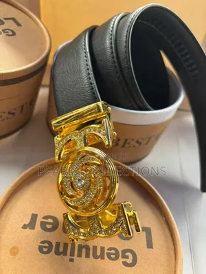 Original Black Leather Belt With Gold Buckle