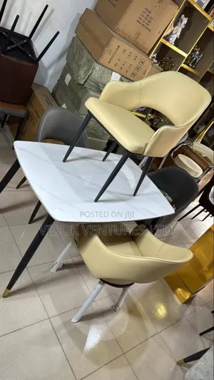 Dining Set of Marble Top Table and 4 Relaxing Chairs
