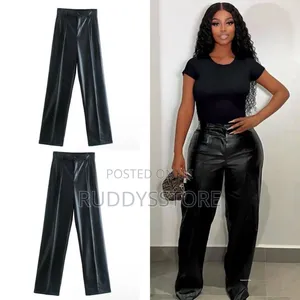 High Waist Faux Leather Pants for Women – Sleek Slim Fit Trousers
