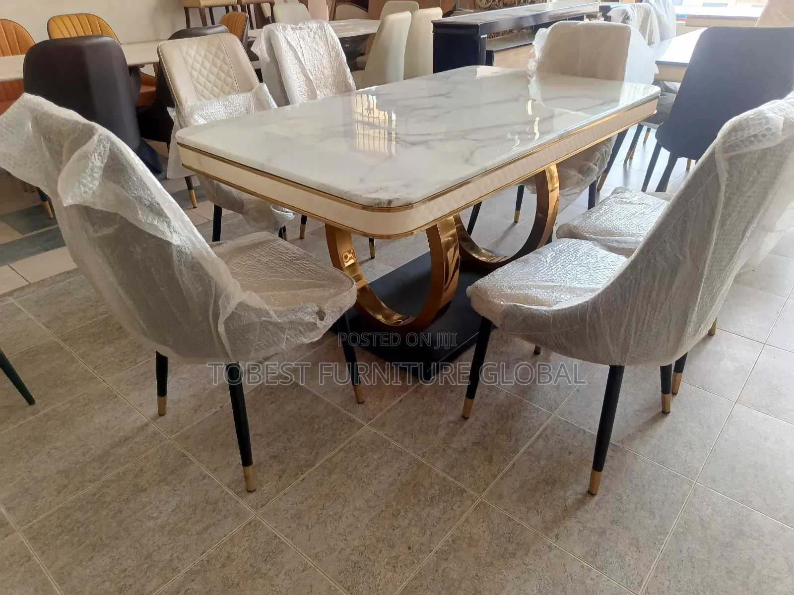 Marble Top 6 Sitters Dining Table Chairs