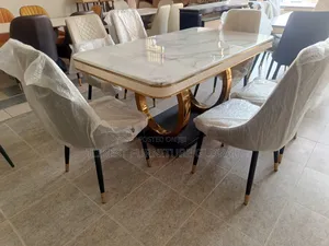 Marble Top 6 Sitters Dining Table Chairs
