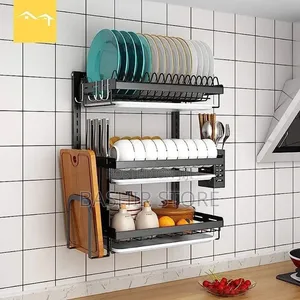 Multi-Tier, Wall-Mounted Dish Drying Rack.