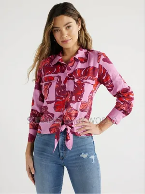 Sofia Jeans Women's Plus Linen Blend Tie Front Top With Cargo Pockets