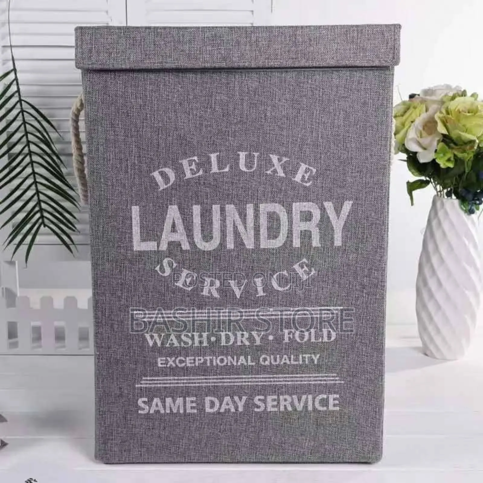 Foldable Fabric Clothes Laundry Basket With Rope Handle,