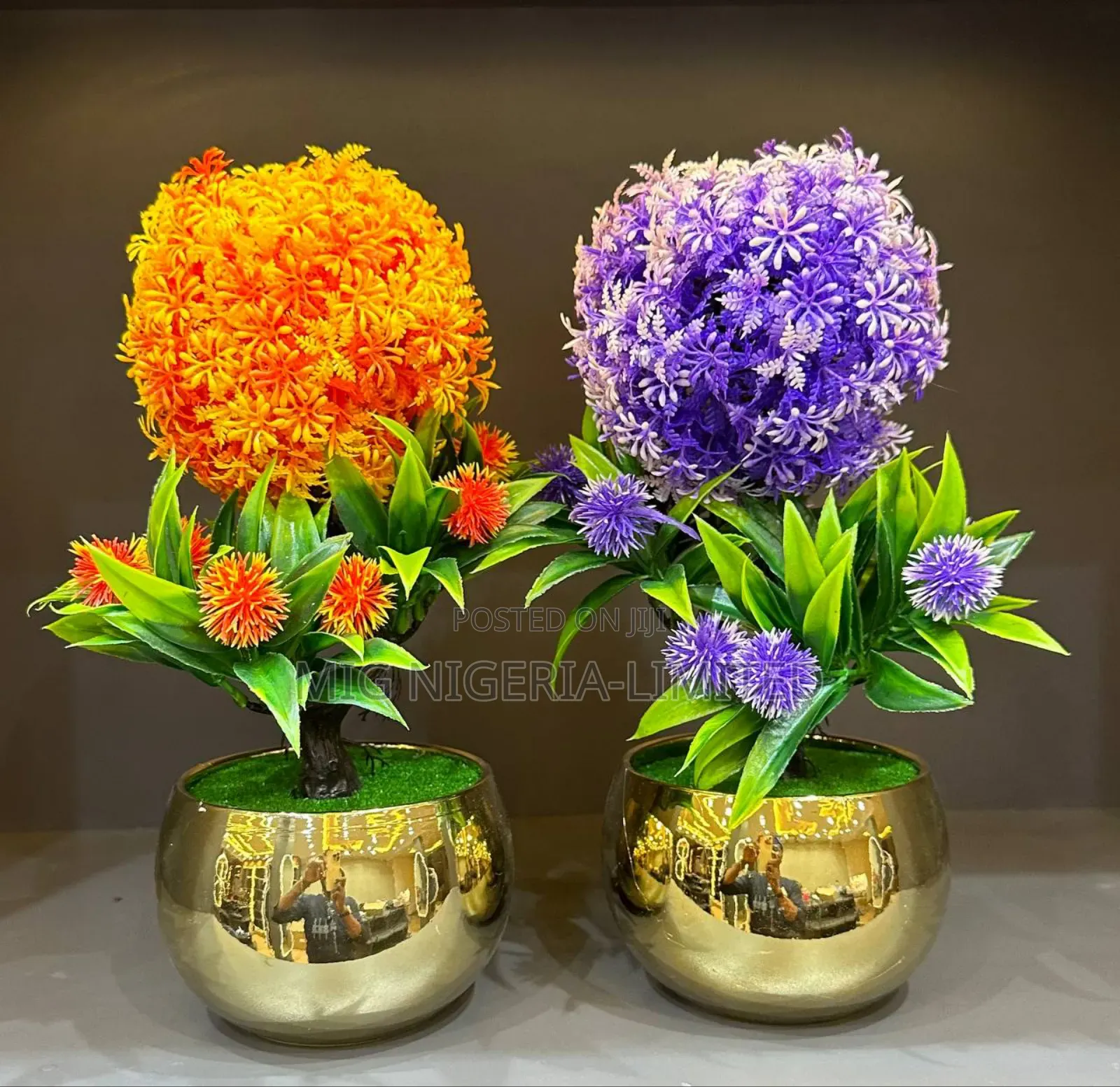 Brosmon Artificial Table Decor Flowers Gold Vase 1pc