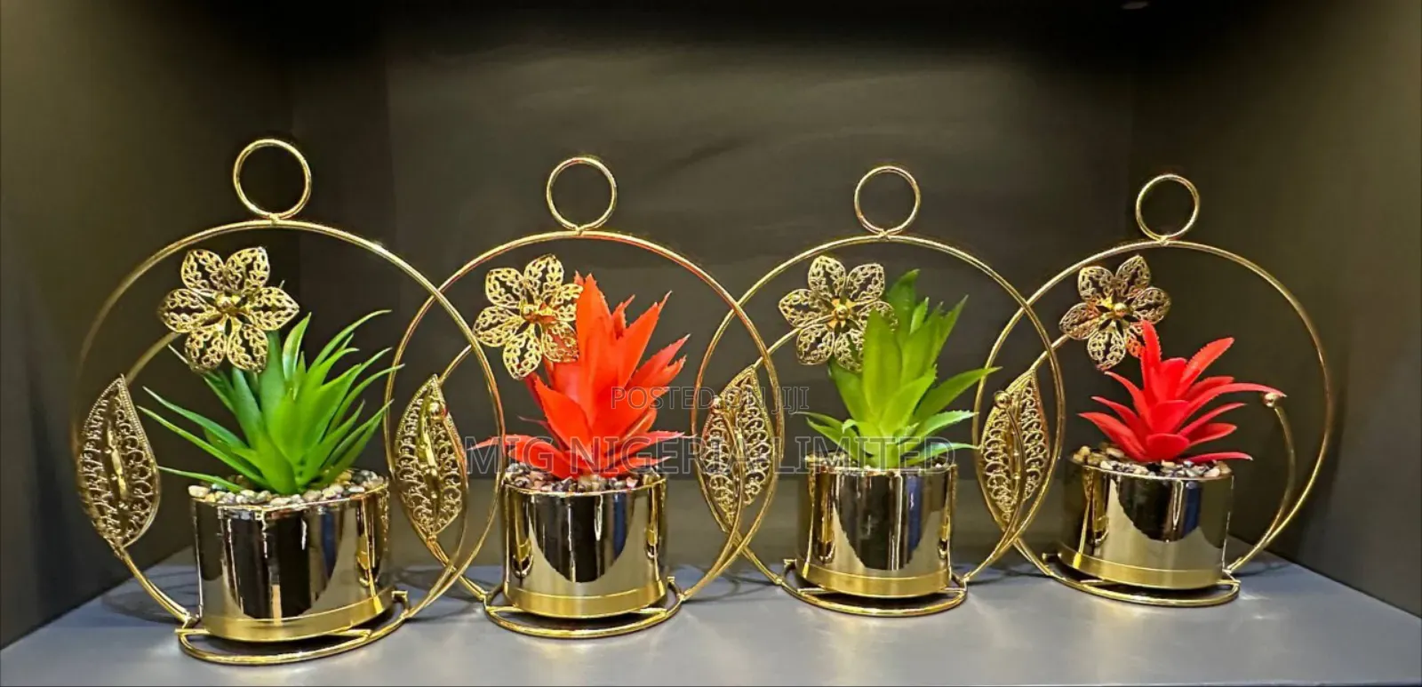 Brosmon Artificial Table Decor Flowers Gold Vase 1pc