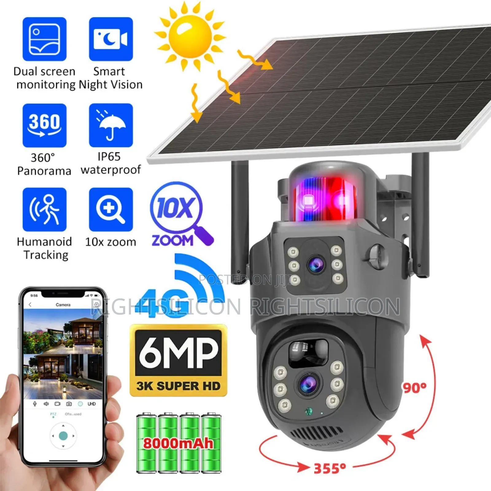 Usa Solar Powered Wireless Security Camera 360°Ptz Wifi Ip Solar