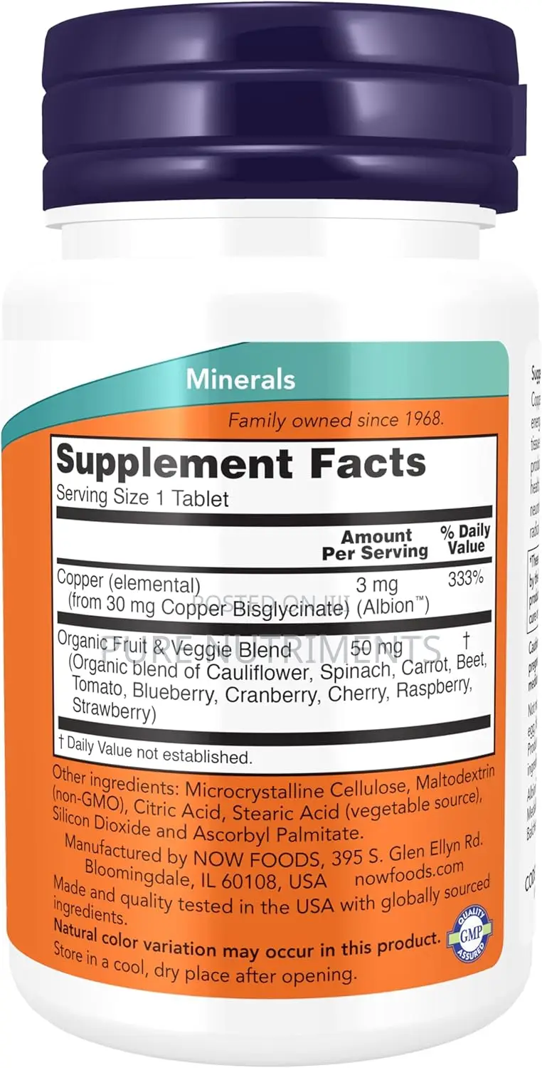 Now Copper Glycinate 3mg Promotes Structural Health, 120 Tablets