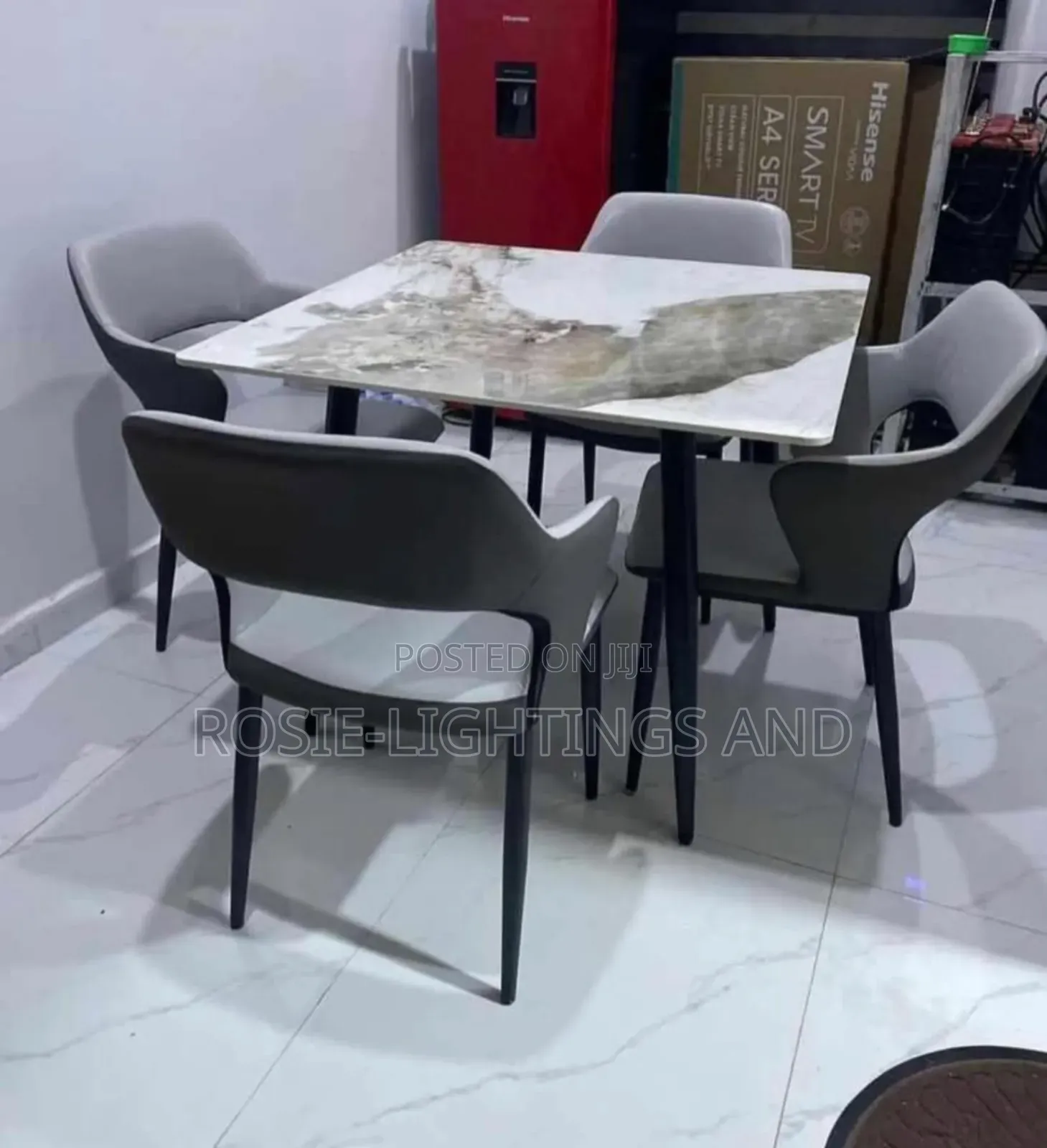 Square 90cm X 90cm Marble Dinning Table and Chairs - Gray