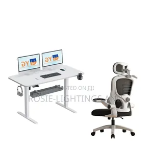 Adjustable Electric Table With Egornomic Office Swivel Chair