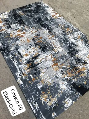 Black and Gold Colour Crown Design Center Rug Turkish