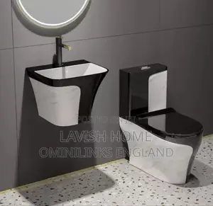 Black White Luxury Wc With Wall-Hung Basin