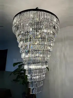 Size 800mm Black Crystal Chandelier for High Ceiling Living Room, Stai