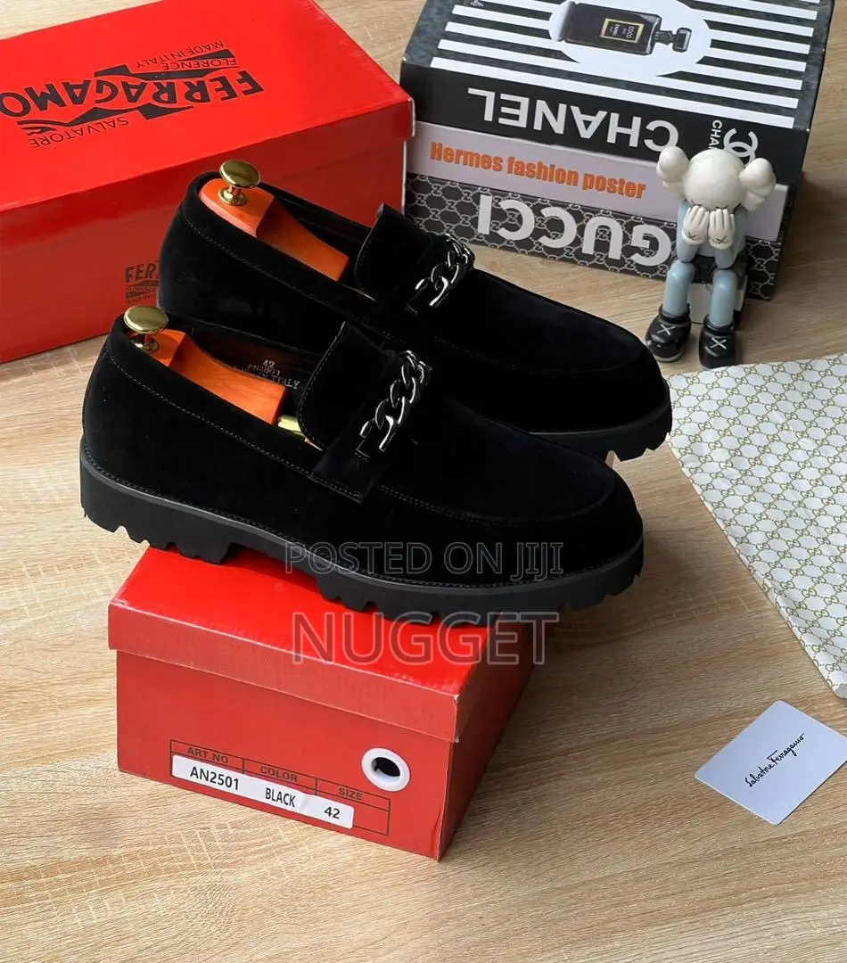 Ferragamo Black Suede Loafers 