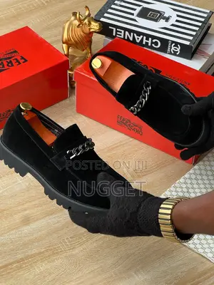Ferragamo Black Suede Loafers 