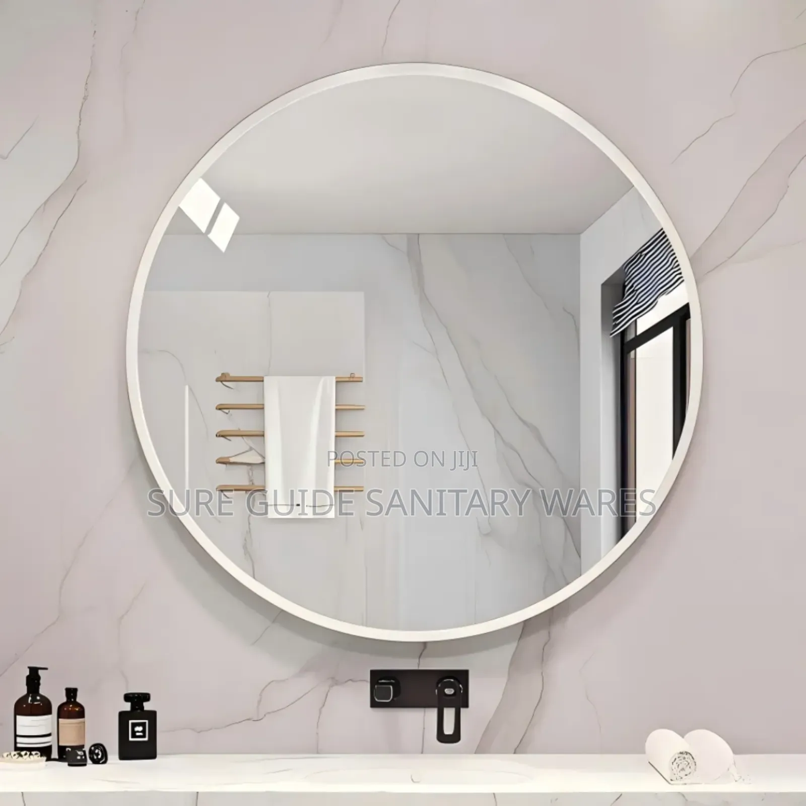 70x70 White Frame Simple Mirror