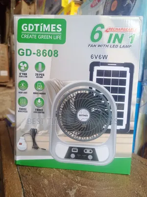 8" Gdtimes 6in1 Solar Rechargeable Table Fan