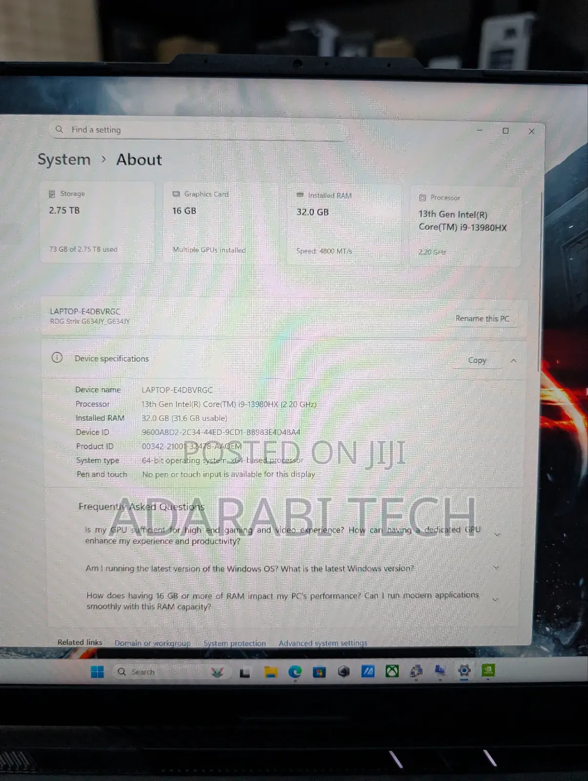Laptop Asus ROG Strix G16 G614 32GB Intel Core I9 SSD 1T