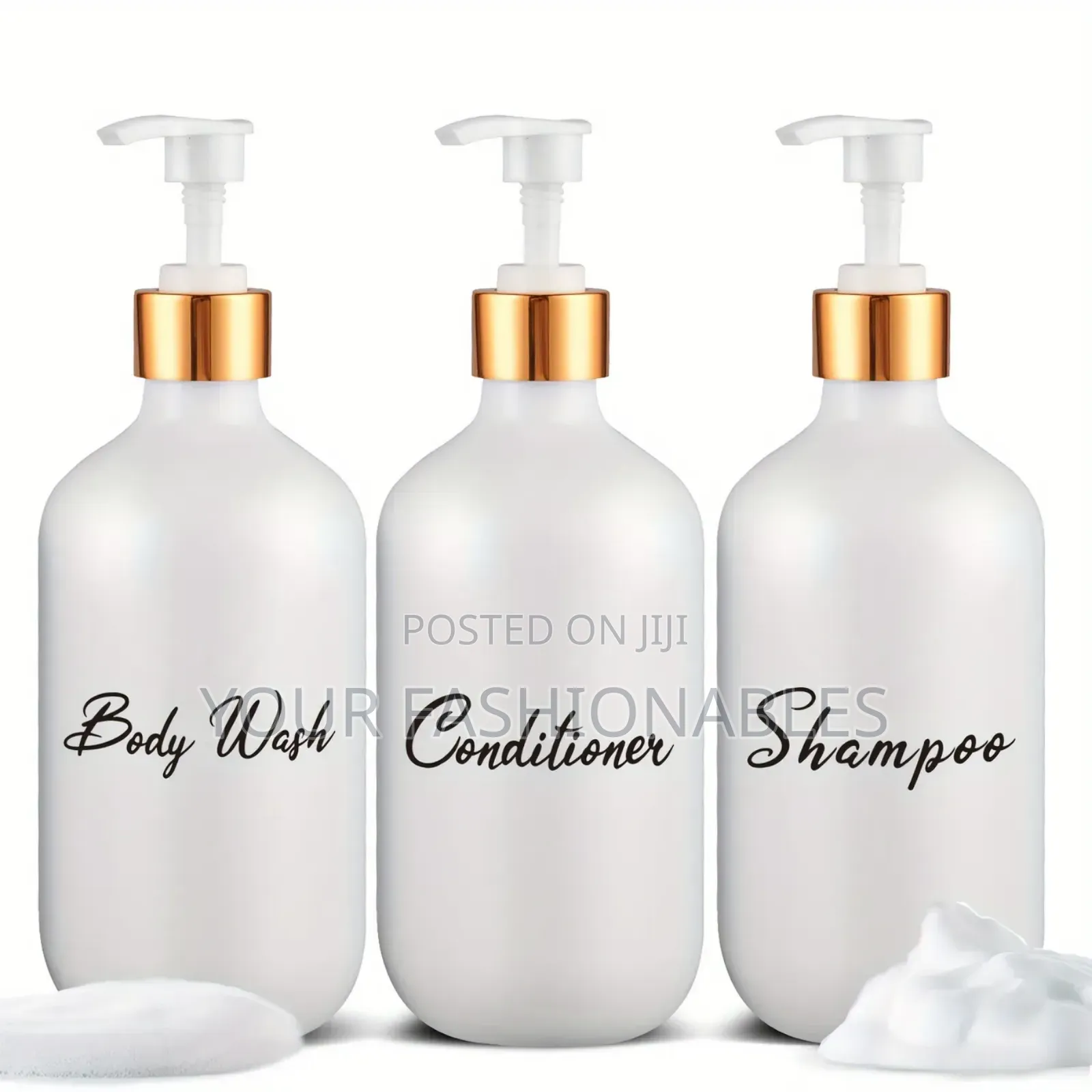 White and Gold Soap and Shampoo Dispenser Bottles