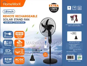 Homeworx 18inchs Solar Rechargeable Standing Fan With Sola Panel