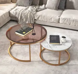 Marble Top Nesting Center Table With Sturdy Iron Frame