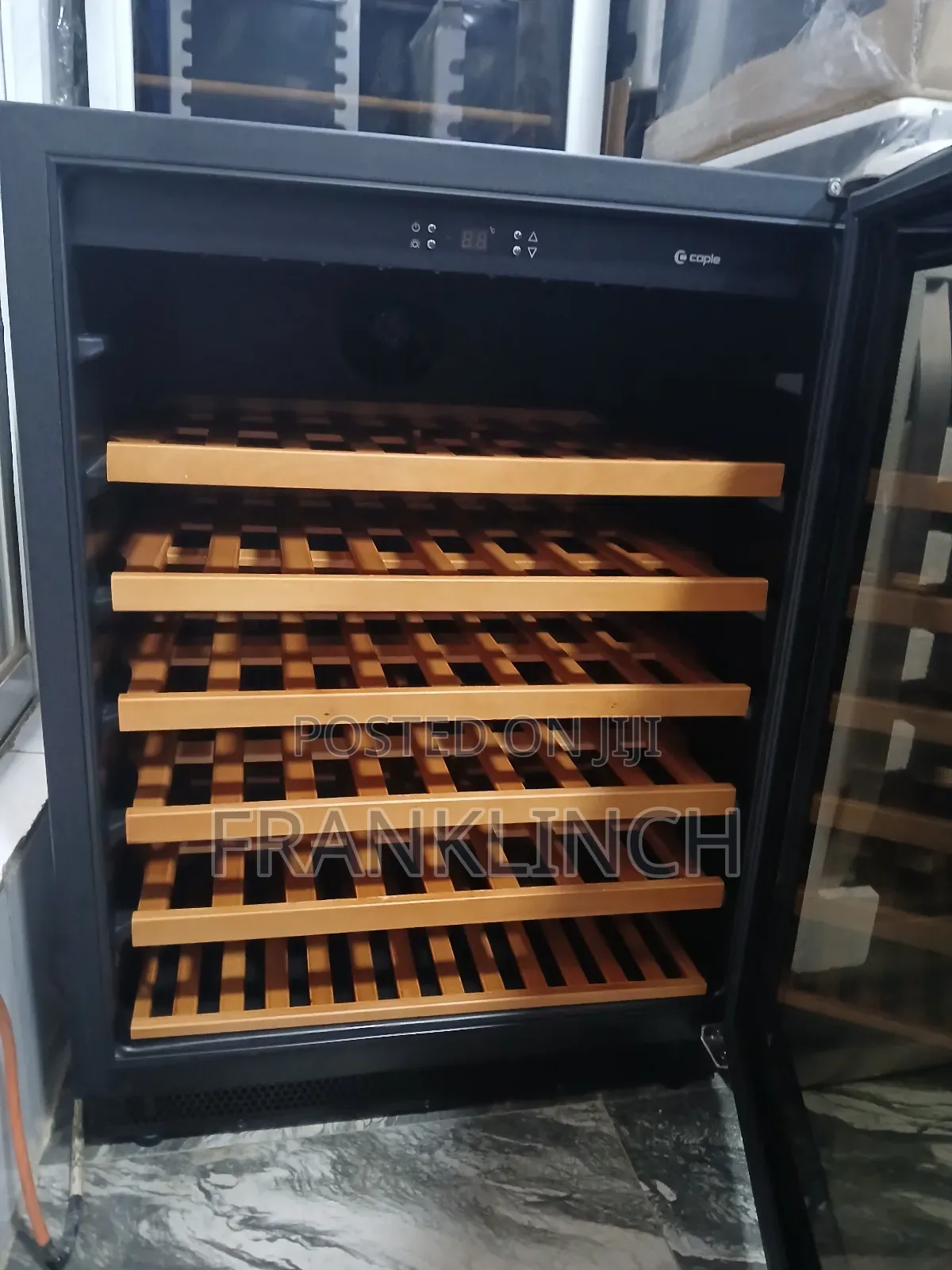 Caple 60cm Black Glass Frame Wine Chiller.