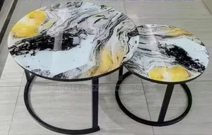 Premium Luxury 2in1 3d Print Marble Glass Top Round Center Tables