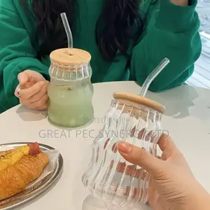 Glass Cup With Straw & Bamboo Cover