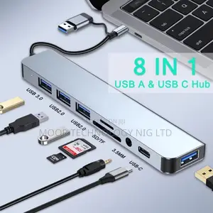 8 in 1 Usb a and Usb C Hub Adapter With Tf/Sd Card/Audio Jack