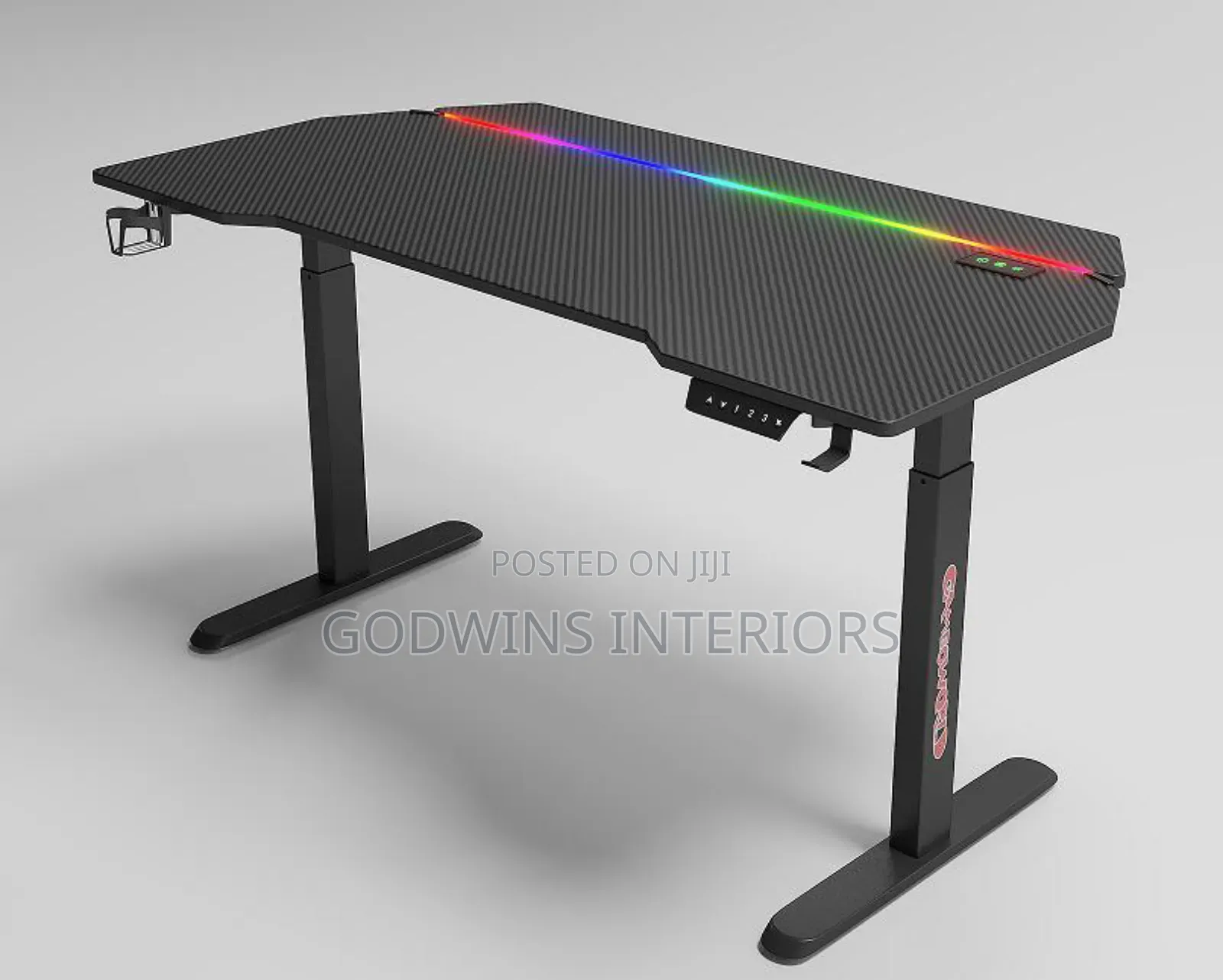 Modern Adjustable Gaming Desk With RGB Lights Cup Holder