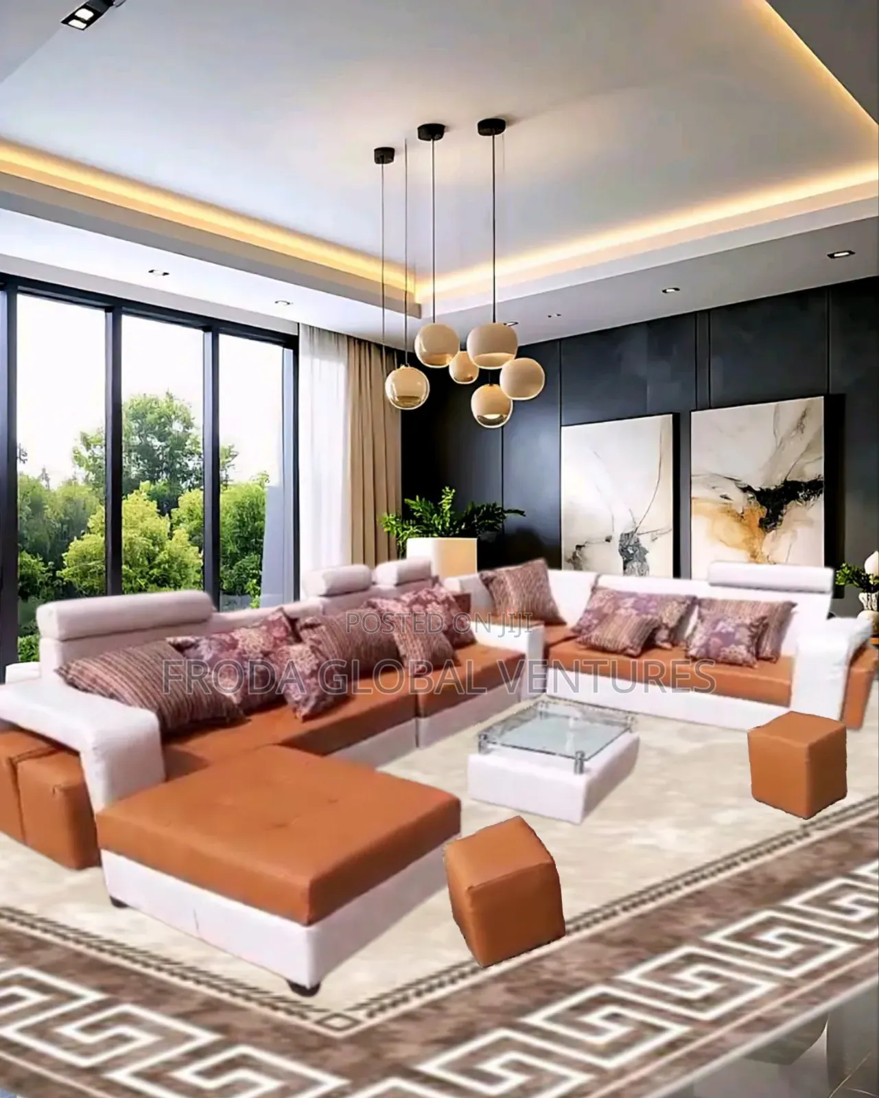 9 Seaters U-Shape Sofa Chairs With Table, Stools. Beautiful Couches
